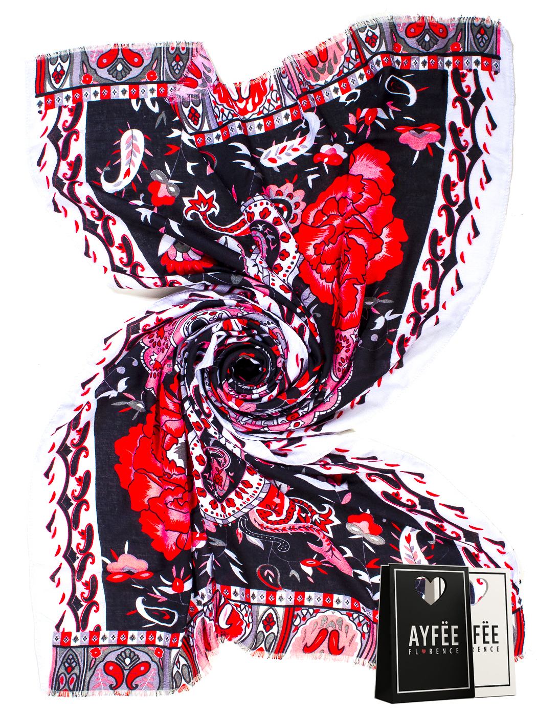 STOLA CASHEMERE FLOWER, 100%VI, MADE IN PRC             - BLACK